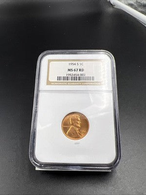 1954 S 1c Lincoln Wheat Cent Penny MS67 Red Gem BU UNC #002