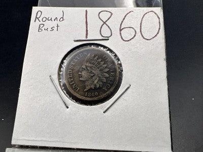 1860 1c Indian Cent Penny Coin Fine Details ED Round Bust