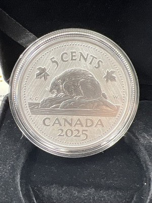 2025 Canada 5 Cents 1 Oz Silver Beaver Coin in Box & COA