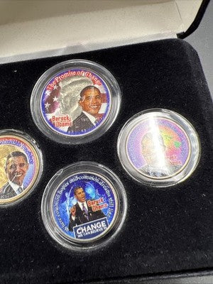 Lot of 2 sets - 8 Barack Obama Colorized US UNC Coins in Boxes SK#b