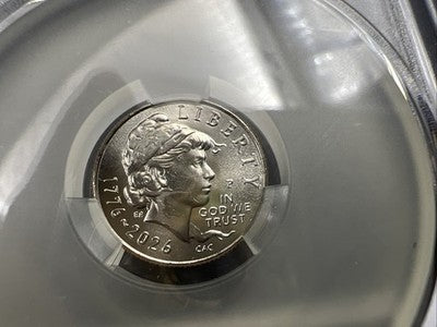 1776 - 2026 P 10c Emerging Liberty Dime Coin CAC MS62 Patriotic Holder