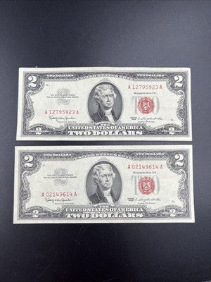 Lot of 2 1963 $2 Two Dollar Bill USN Notes XF / AU #614