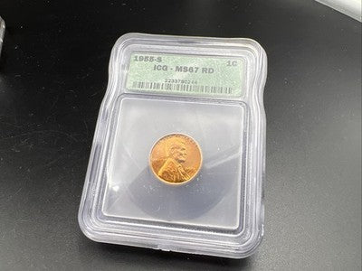 1955 S Lincoln Wheat Cent Penny Coin ICG MS67 RD #244