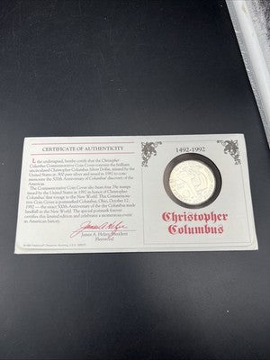 1992 D Christopher Columbus 90% Silver Dollar Coin in FDOI Stamp Pack