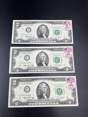 3 Consecutive 1976 $2 Two Dollar Bicentennial Postal Notes AU Marietta GA #81