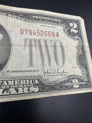 1928 G $2 Two Dollar Legal Tender United States Red Seal Note CH VG Circ #669