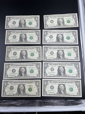 Lot of 10 1995 * $1 Star FRN Federal Reserve Notes VG + Circ #284
