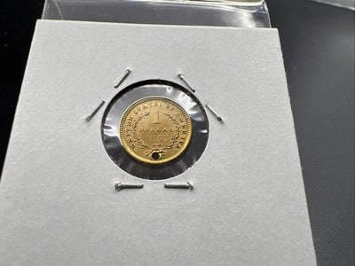 1853 Liberty Head Type I Gold Dollar $1 AU Details Holed