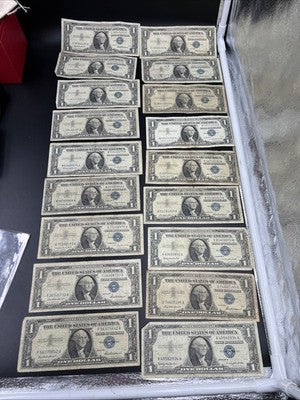 Lot of 18 1957 $1 One Dollar Blue Seal Silver Certificates G / VG #642