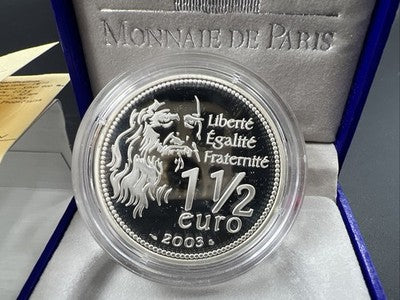 2003 France Silver Proof 1.5 Euro Mona Lisa Commemorative