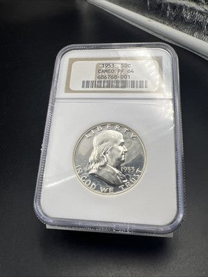 1953 P 50c Franklin Silver Half Dollar Coin NGC PF64 Cameo #001