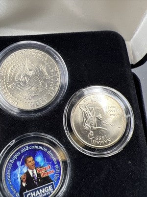 Lot of 2 sets - 8 Barack Obama Colorized US UNC Coins in Boxes SK#b