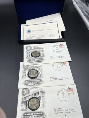 3 Coin FDOI Set 1979 P D S SBA Susan B Anthony BU UNC Dollar Coins
