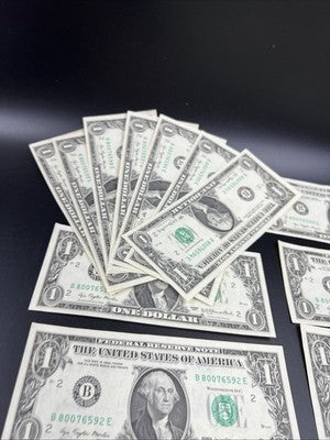 22 Consecutive 1977 $1 Minor Over Ink Error REV FRN Bills VF - UNC Conditions