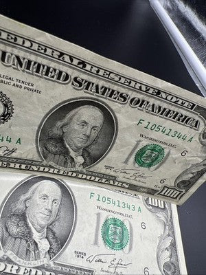 2 Consecutive 1974 $100 One Hundred Dollar FRN Federal Reserve Note Bills XF EF