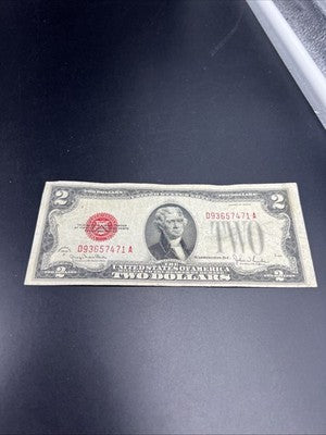 1928 G $2 Two Dollar Legal Tender United States Red Seal Note VF Very Fine #471