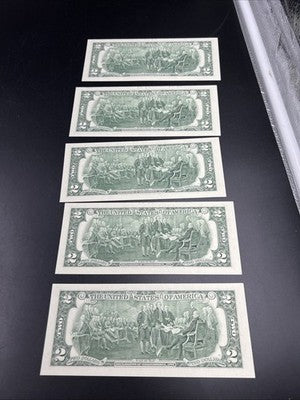 5 Consecutive 2003 $2 FRN Federal Reserve Notes Neat Serial Numbers #336