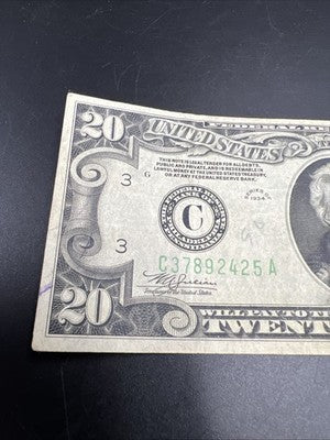 1934 $20 FRN Mule Federal Reserve Note Fine Circ Philadelphia District #25