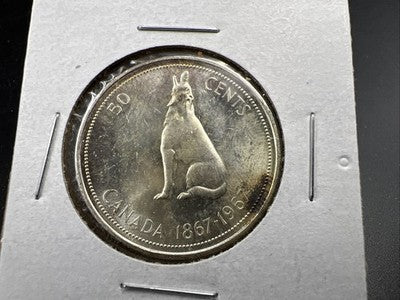 1967 Canada 50 Cents Silver Coin UNC Uncirculated Some Toning
