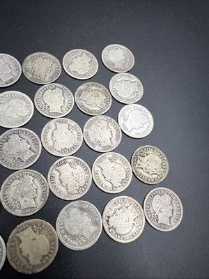 50 Coin Barber 90% Silver Dime Roll G-VG Good Circ Conditions SK#g