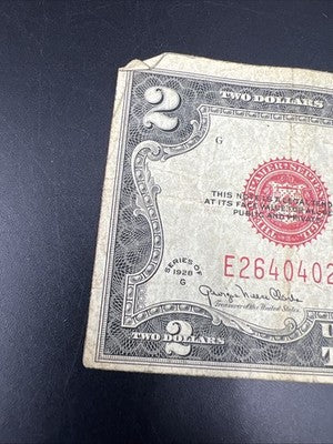 1928 G $2 Two Dollar Legal Tender United States Red Seal Note Very Circ #027