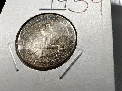 1959 25c Washington 90% Silver Coin Neat Toning Reverse BU UNC