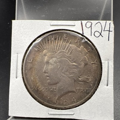 1924 $1 Peace Silver Dollar Coin CH XF Neat Toning Toner Circ