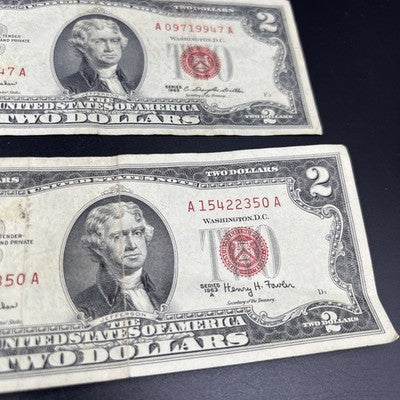 Lot of 4 1963 $2 Two Dollar USN United States Notes Red Seal Very Circ #50
