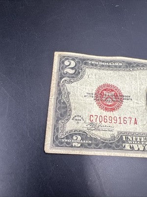 1928 D $2 USN United States Note Red Seal Bill G / VG Circ #167