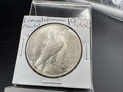 1922 P $1 Peace Silver Dollar Coin Laminated Planchet Error CH AU About UNC