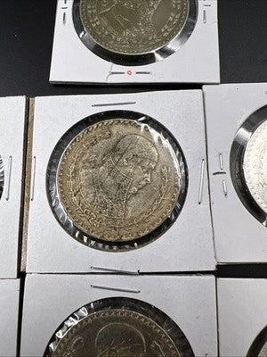 Lot of 9 Mexico 10% Silver Peso Jose Morelos Coins Circulated