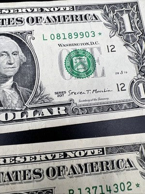 Lot of 6 2013 2017 Star * $1 FRN Federal Reserve Notes Circ #302