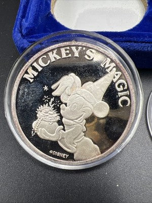 Mickey's Magic 1987 Disney Good Luck 1 Oz Silver Coin in Box