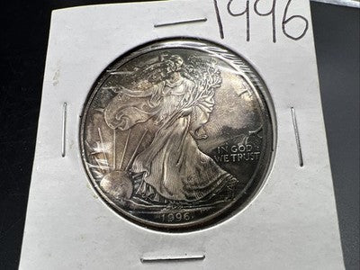 1996 1 Oz ASE American Silver Eagle Coin CH BU UNC Neat Toning Toner
