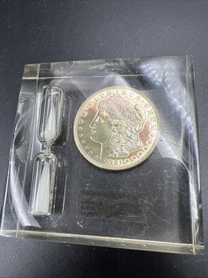 1921 P $1 Morgan Silver Dollar AU Details in Plastic Sandglass display
