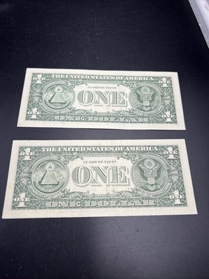 2 Consecutive 2017 $1 FRN Federal Reserve Notes Choice UNC #391