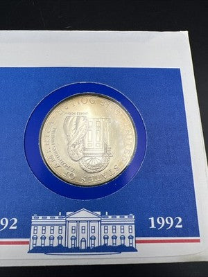 1992 White House Commemorative 90% Silver Dollar Coin in FDOI Stamp Pack