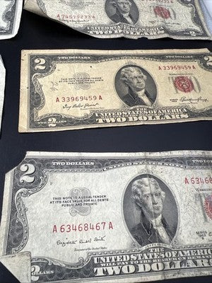 Lot of 10 1953 $2 USN Red Seal Legal Tender Bills Very Circulated #269