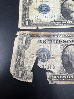Lot of 3 Very Circ Damaged 1928 $1 Dollar Silver Certificate Funny back Notes