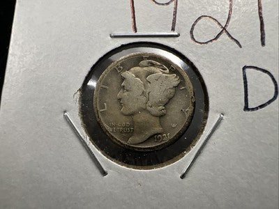1921 D 10c Mercury Silver Dime Coin CH AG About Good Semi Key Date