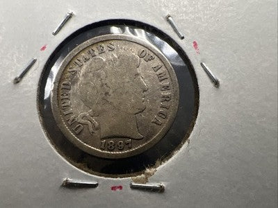 1897 10C Barber Silver Dime Coin VG Very Good Circ SK#a