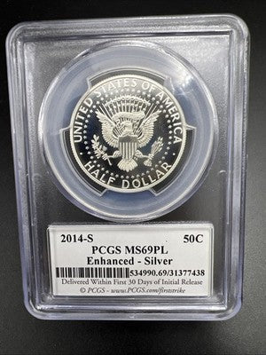 2014 S 50c Kennedy Enhanced Silver Half Dollar Coin PCGS MS69 PL #438