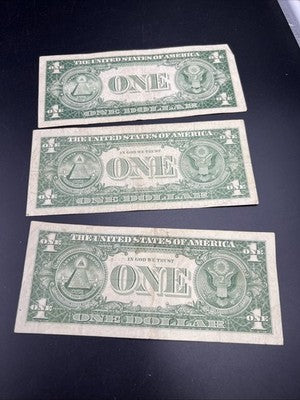 3 Note Lot 1935 $1 1957 * $1 & 1957 $1 Repeater Silver Certificates #88881