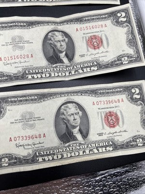 Lot of 7 1963  1953 $2 USN Red Seal Notes VF Very Fine Bills #516