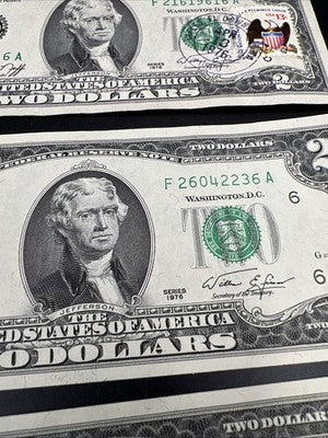 Lot of 3 Bicentennial 1976 $2 - One Naples FL Postal & 2 Same Block FRNS