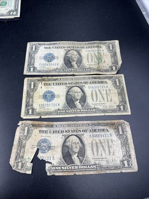 Lot of 3 Very Circ Damaged 1928 $1 Dollar Silver Certificate Funny back Notes