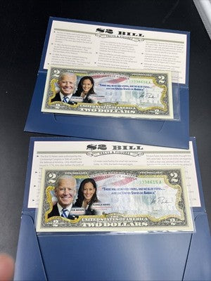 2 Consecutive 2017 $2 FRN Biden Harris Presidential Colorized UNC Two Dollars #5