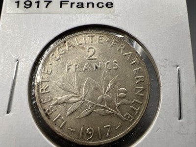 1917 France 2 Francs Silver Coin Choice EF XF Extra Fine Circ