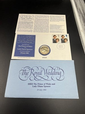 1981 Royal Wedding Commemorative Crown Prince Of Wales Lady Diana w/ FDOI Stamp