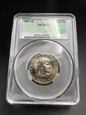 1981 D $1 SBA Susan B Anthony Dollar Coin CAC MS65 Gem BU #11